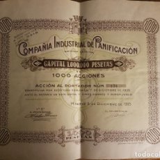 Coleccionismo Acciones Españolas: COMPAÑIA INDUSTRIAL DE PANIFICACION ACCION 1000 PESETAS 1935 MADRID ESCUDO REPUBLICA. Lote 302098883