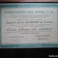 Coleccionismo Acciones Españolas: ACCIONES ESPAÑOLAS 1-UNA-, PORTLAND DEL EBRO S.A. , EMITIDA EN 1955, ENMARCADA EN CUADRO.