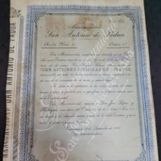 Coleccionismo Acciones Españolas: ANTIGUA ACCION MINAS MINA SAN ANTONIO DE PADUA CARTAGENA MURCIA 1899. Lote 314109618