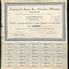 Coleccionismo Acciones Españolas: FERROCARRIL AÉREO SAN SEBASTIÁN-MIRAMAR S.A. (1929)