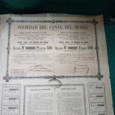 Coleccionismo Acciones Españolas: ACCION SOCIEDAD DEL CANAL DEL DUERO MADRID 1887. CON CUPONES.. Lote 337935533