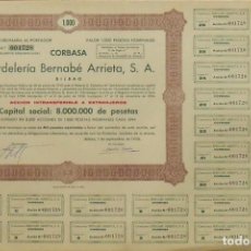 Coleccionismo Acciones Españolas: CORBASA. CORDELERÍA BERNABÉ ARRIETA. S. A. BILBAO. 1 DE SEPTIEMBRE DE 1955. Nº 001728. 27X40 CM.