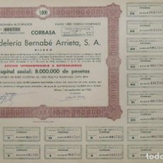 Coleccionismo Acciones Españolas: CORBASA. CORDELERÍA BERNABÉ ARRIETA. S. A. BILBAO. 1 DE SEPTIEMBRE DE 1955. Nº 001733. 27X40 CM.