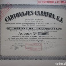 Coleccionismo Acciones Españolas: ACCION , 1 - UNA - DE , CARTONAJES CARRERA S.A. DE 1947. DE BARCELONA