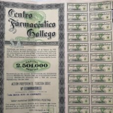 Coleccionismo Acciones Españolas: LOTE 2 TÍTULOS ACCIÓN CENTRO FARMACÉUTICO GALLEGO (EMISIONES AÑOS 1932 Y 1942). Lote 362264185