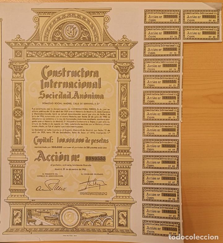Coleccionismo acciones espa&ntilde;olas: 100 Acciones Constructora Internacional - Foto 1