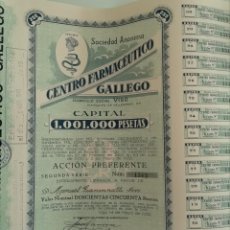 Coleccionismo Acciones Españolas: ACCIÓN PREFERENTE CENTRO FARMACEÚTICO GALLEGO (EMISIÓN 1932). Lote 363182420
