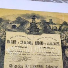 Coleccionismo Acciones Españolas: - REPRODUCCION - ACCIÓN BILLETE FERROCARRIL MADRID Y ZARAGOZA-1886. Lote 366801421