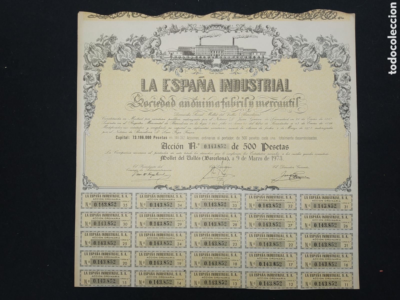 Collectables Spanish Shares: ACCI&Oacute;N LA ESPA&Ntilde;A INDUSTRIAL S.A. 1973