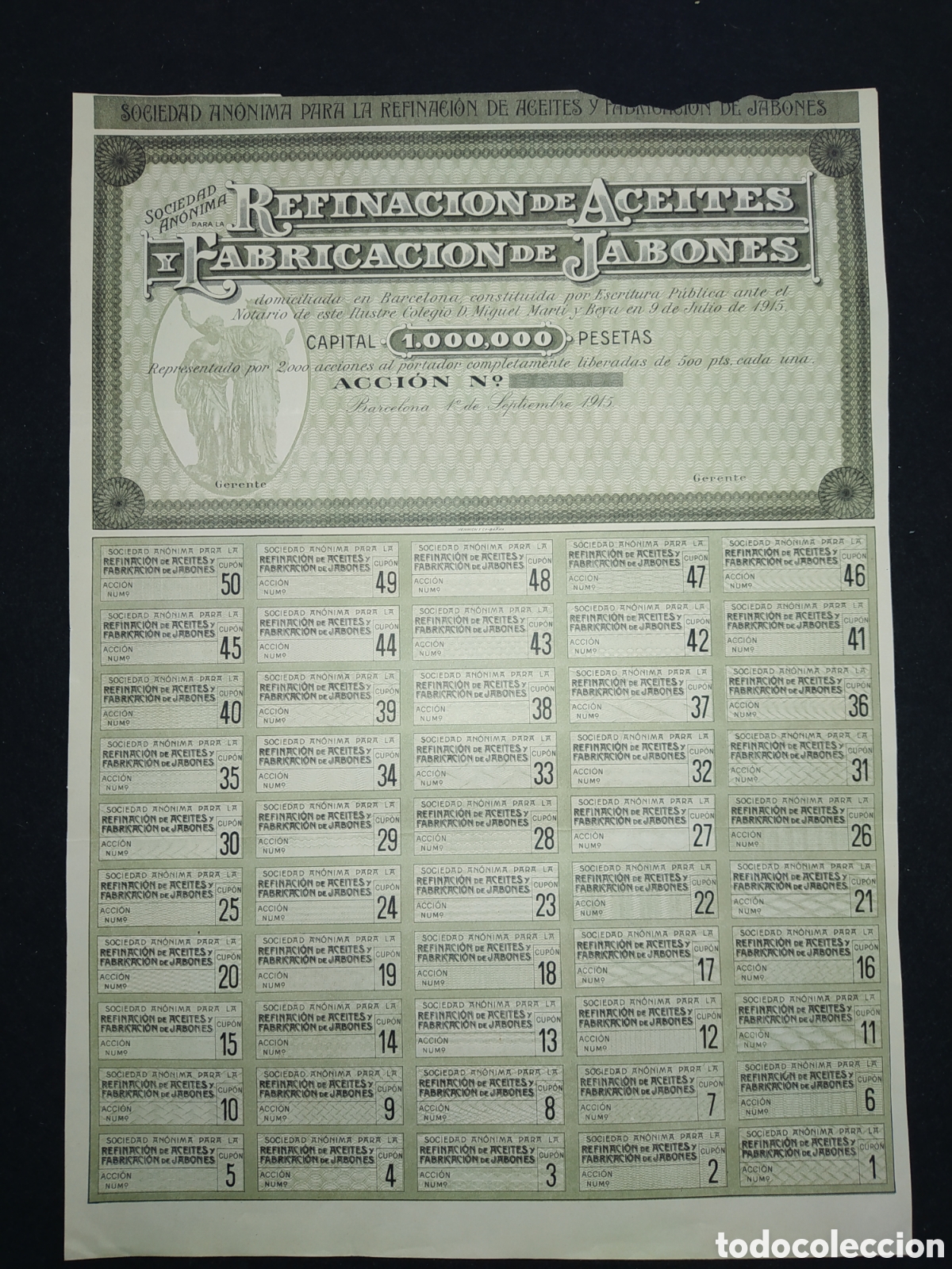 Collectables Spanish Shares: ACCI&Oacute;N REFINER&Iacute;A DE ACEITES Y FABRICACI&Oacute;N DE JABONES S.A. 1915