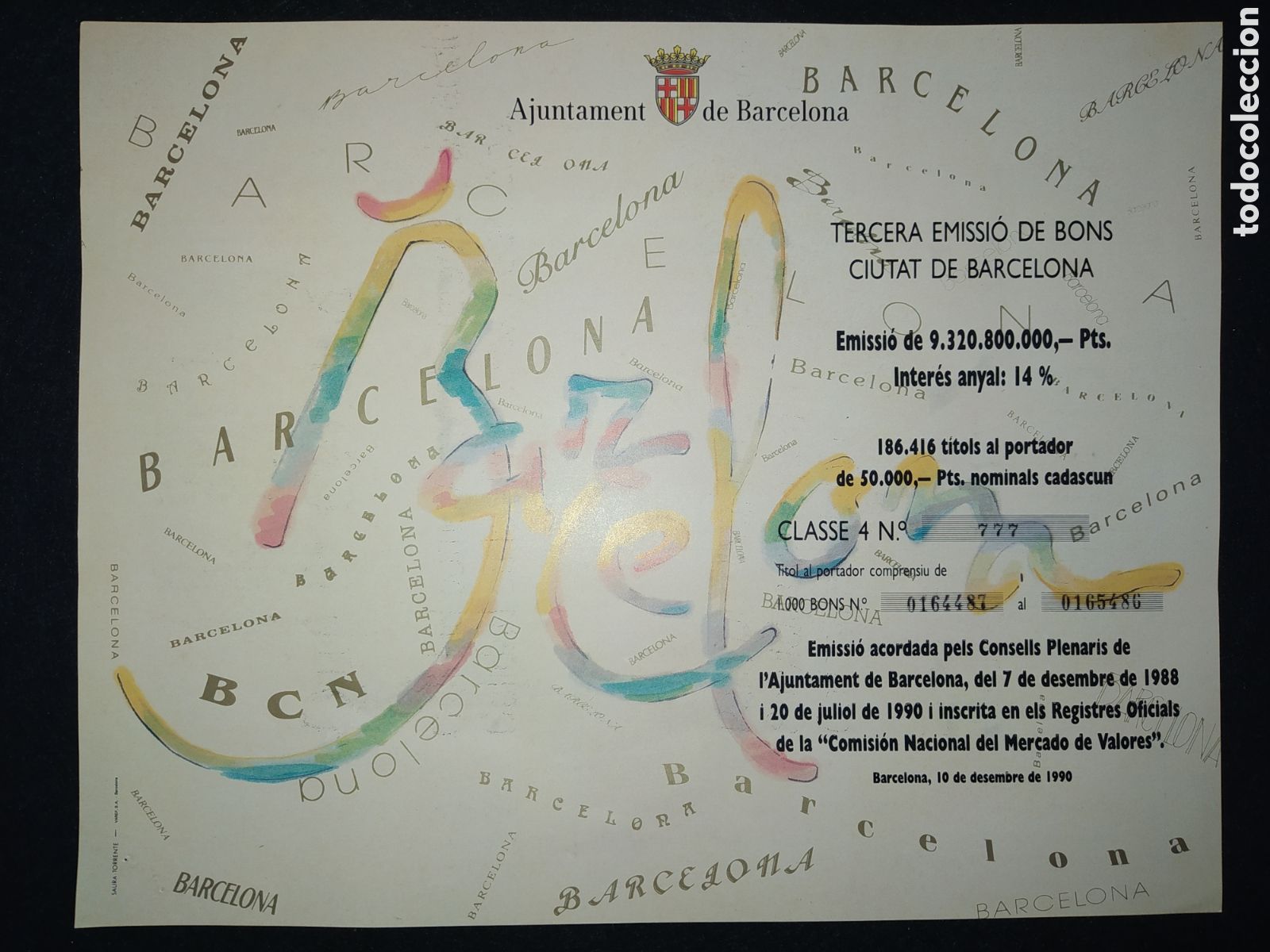 Collectables Spanish Shares: ACCI&Oacute;N EMISION DE BONOS AYUNTAMIENTO DE BARCELONA