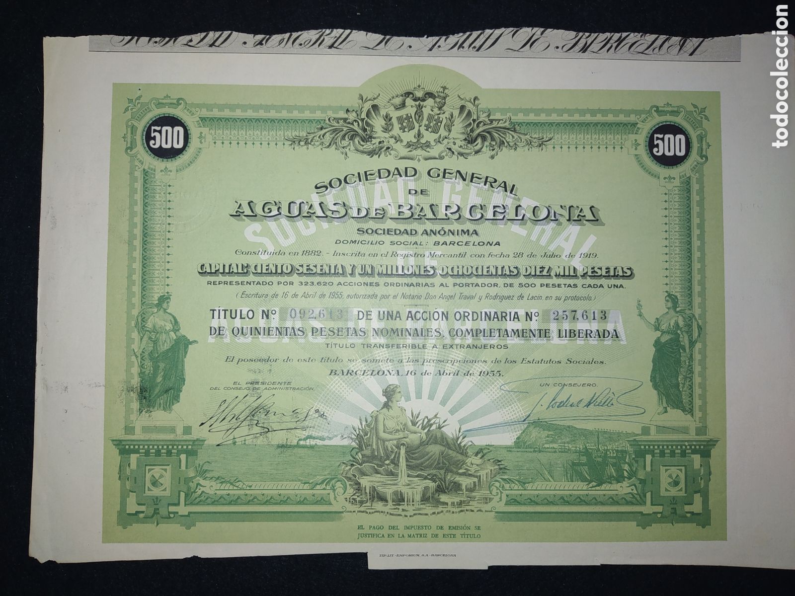 Coleccionismo Acciones Espa&ntilde;olas: ACCI&Oacute;N AGUAS DE BARCELONA 1955