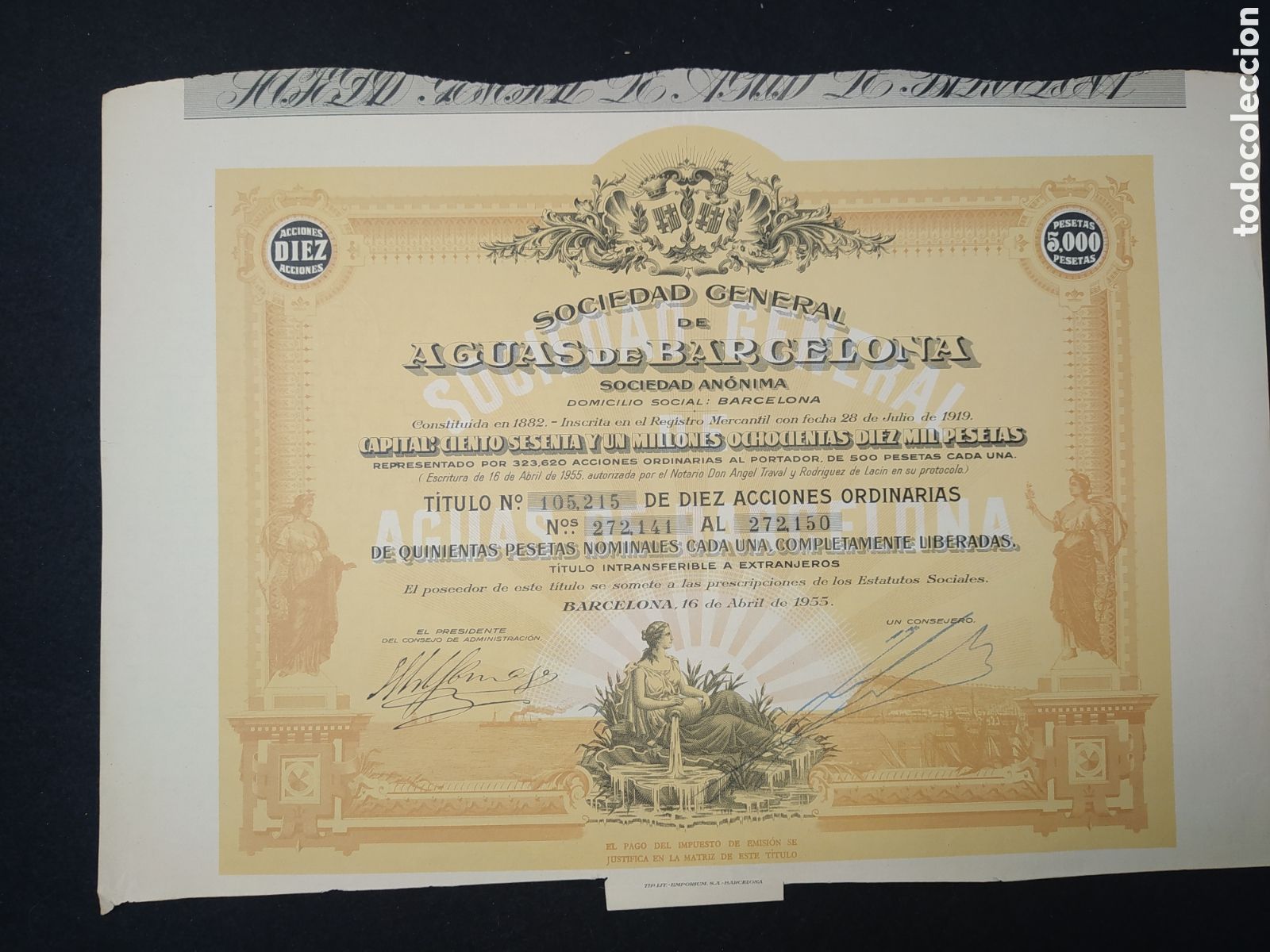 Coleccionismo Acciones Espa&ntilde;olas: ACCI&Oacute;N AGUAS DE BARCELONA 1955
