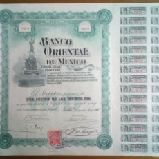 Collezionismo Azioni Spagnole: ACCIÓN DE 100 PESOS DEL BANCO ORIENTAL DE MÉXICO. PUEBLA. 1900