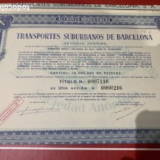 Coleccionismo Acciones Españolas: ACCIÓN- TRANSPORTES SUBURBANOS DE BARCELONA - 1952 -
