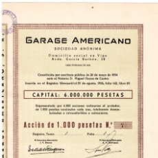 Coleccionismo Acciones Españolas: ACCION 1000 PTAS. GARAGE AMERICANO. VIGO GALICIA 1956 ACCIONES. Lote 396715879