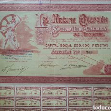 Coleccionismo Acciones Españolas: LA PURÍSIMA CONCEPCIÓN (SOCIEDAD HIDRO-ELÉCTRICA DE MONACHIL) GRANADA, 1909. Lote 403027524