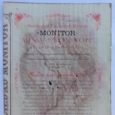 Coleccionismo Acciones Españolas: ACCIÓN DE LA SOCIEDAD ESPECIAL MINERA ”MONITOR” DE LA UNIÓN (MURCIA). 1 DE MAYO DE 1898.. Lote 403032639