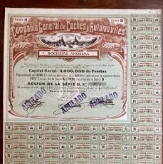 Coleccionismo Acciones Españolas: ACCIÓN COMPAÑÍA GENERAL DE COCHES Y AUTOMÓVILES. BARCELONA, AÑO 1910.
