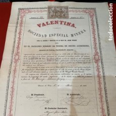 Coleccionismo Acciones Españolas: ACCIÓN - SOC. ESP. MINERA - VALENTINA - CUEVAS DE VERAS 1866 -