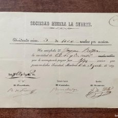 Coleccionismo Acciones Españolas: DIVIDENDO ACCIÓN SOCIEDAD MINERA LA SUERTE. 1.000 REALES DE VELLÓN. AÑO 1859