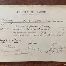 Coleccionismo Acciones Españolas: DIVIDENDO ACCIÓN SOCIEDAD MINERA LA SUERTE. 500 REALES DE VELLÓN. AÑO 1860