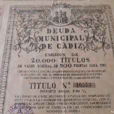 Coleccionismo Acciones Españolas: ACCIÓN DEUDA MUNICIPAL DE CÁDIZ AÑO 1930
