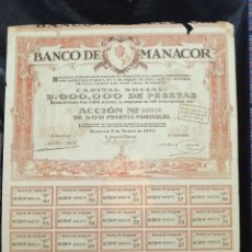 Coleccionismo Acciones Españolas: 1930 MUY RARA ACCIÓN 500 PTAS DEL BANCO DE MANACOR MALLORCA Nº000518 CON 28 CUPONES