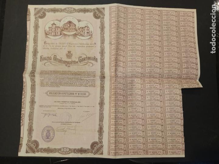 Sammeln von spanischen Wertpapieren: AYUNTAMIENTO DE CARTAGENA-OBLIGACION HIPOTECARIA-A&Ntilde;O 1929-VER FOTOS-(V-24.601)