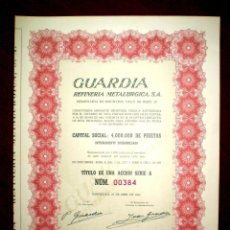 Collezionismo Azioni Spagnole: GUARDIA REFINERIA METALURGICA SA, BARCELONA 1964 ACCIÓN