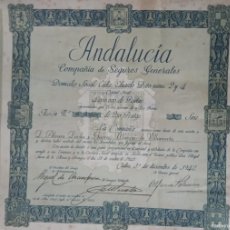 Coleccionismo Acciones Españolas: ACCIÓN COMPAÑIA DE SEGUROS GENERALES ANDALUCÍA - CADIZ - 1942