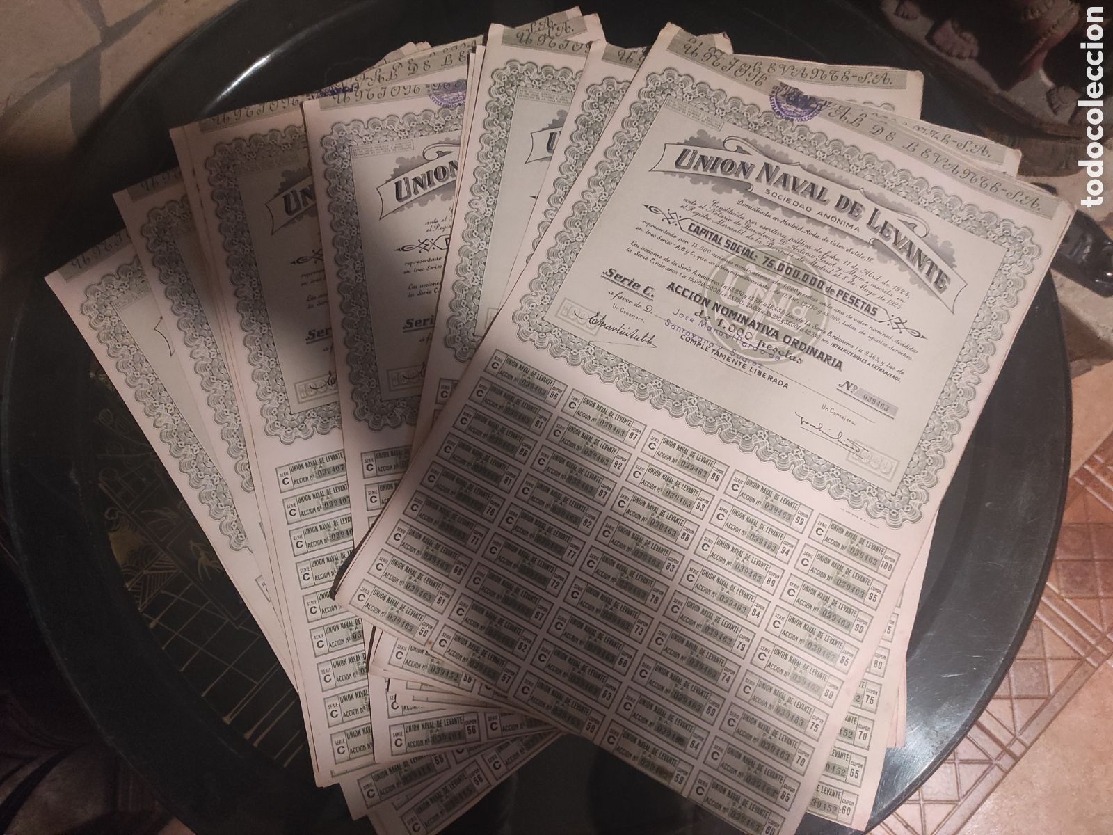 Colecionismo A&ccedil;&otilde;es Espanholas: 40 pliegos de acciones de Uni&oacute;n naval de levante.a&ntilde;o1924.