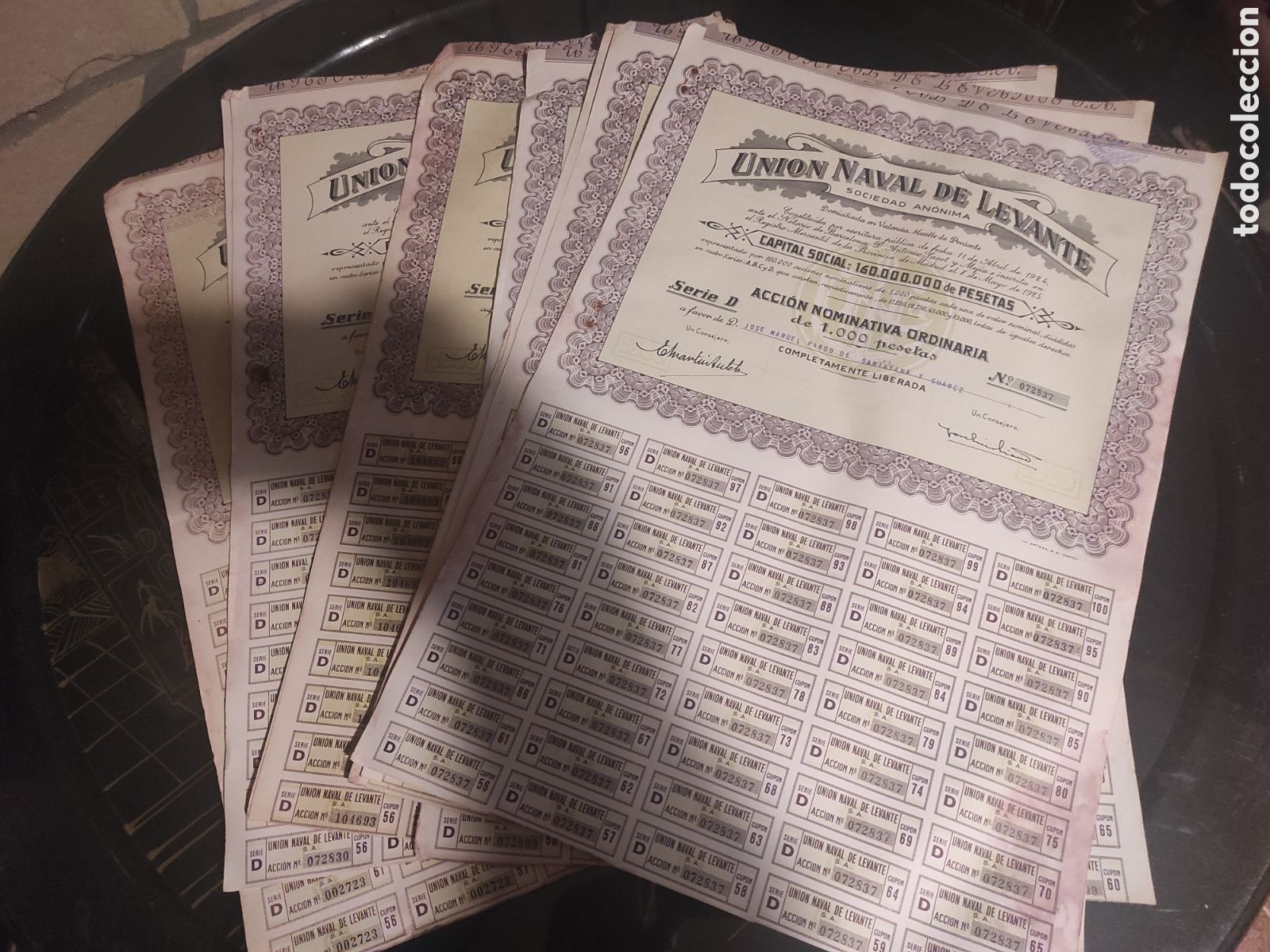 Colecionismo A&ccedil;&otilde;es Espanholas: 20 pliegos de acciones de Uni&oacute;n naval de levante.1925