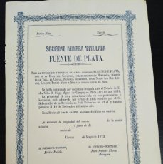 Coleccionismo Acciones Españolas: ACCIÓN SOCIEDAD MINERA FUENTE DE PLATA. SIERRA ALMAGRERA. HERRERIAS. CUEVAS. ALMERIA, 1873