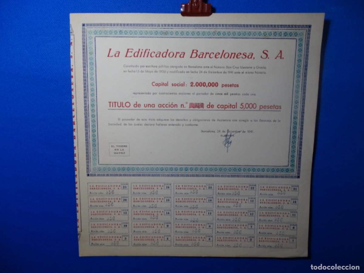 Coleccionismo acciones espa&ntilde;olas: ACCIONES LA EDIFICADORA BARCELONA S.A. - Foto 1