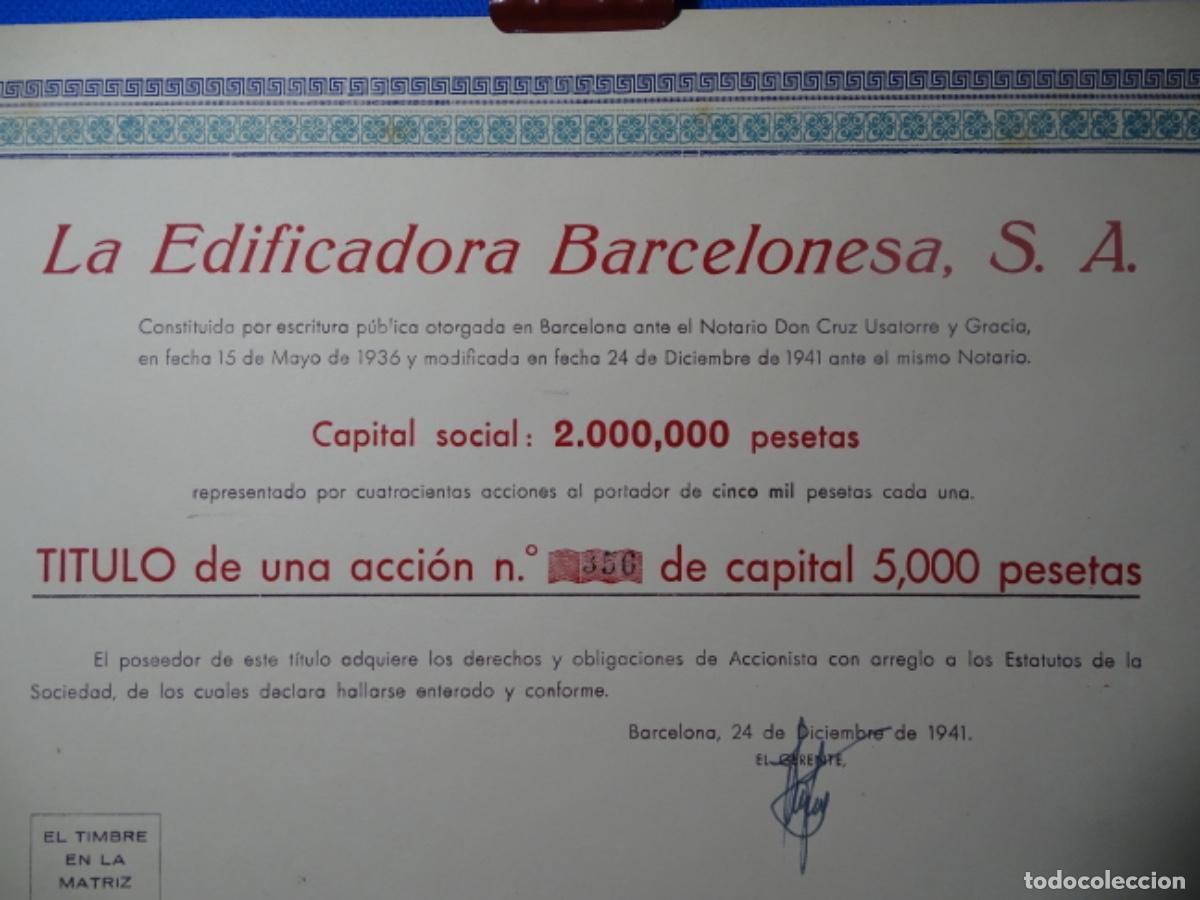 Coleccionismo acciones espa&ntilde;olas: ACCIONES LA EDIFICADORA BARCELONA S.A. - Foto 2