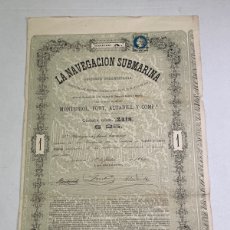 Coleccionismo Acciones Españolas: ACCION ORIGINAL ICTINEO LA NAVEGACION SUBMARINA , NARCISO MONTURIOL MAYO 1864 ( ORIGINAL )