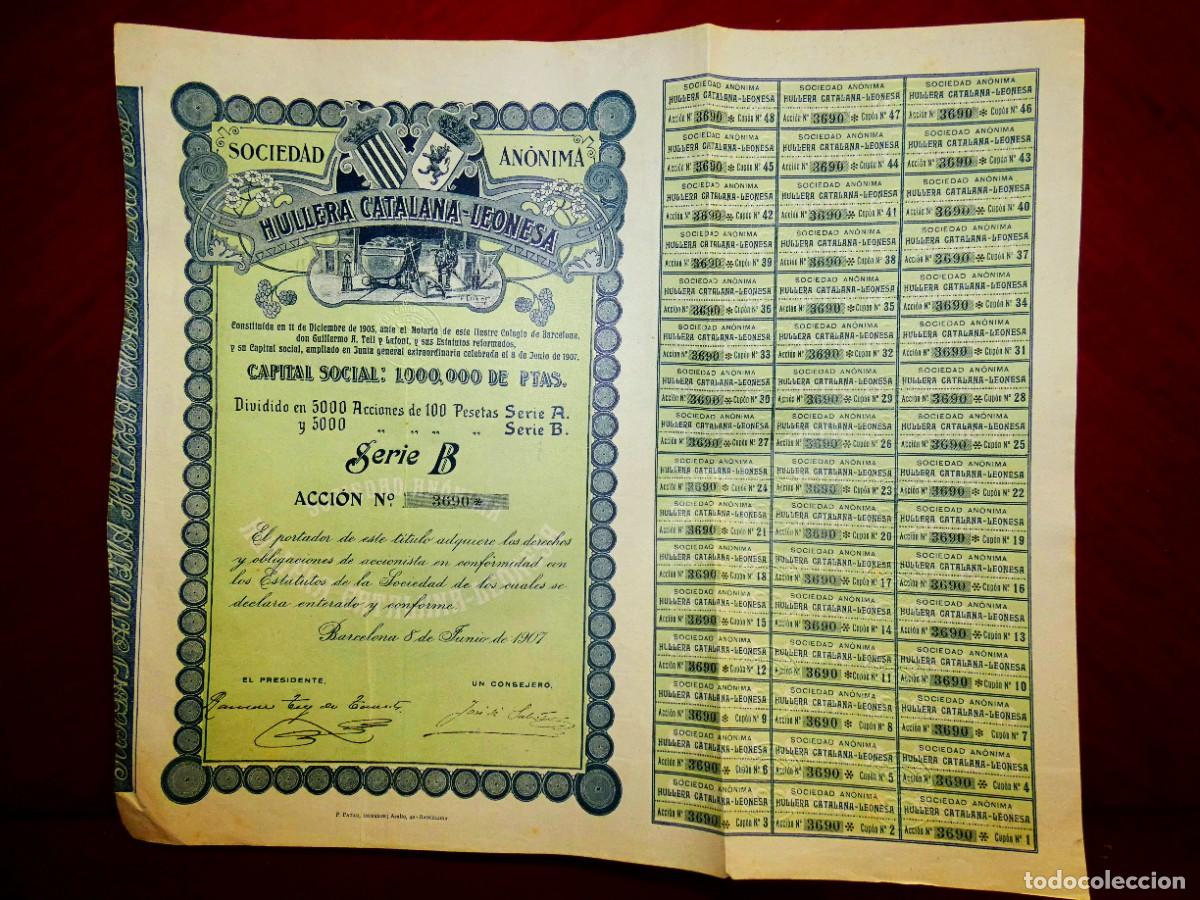 Collectionnisme Actions Espagne: Hullera Catalana Leonesa ,Barcelona 1907, acci&oacute;n
