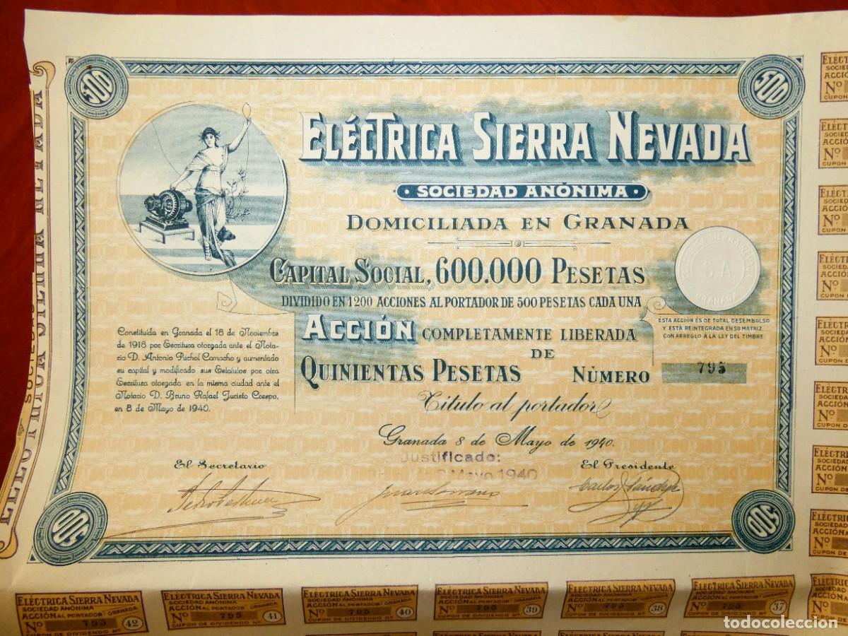 Sammeln von spanischen Wertpapieren: El&eacute;ctrica Sierra Nevada SA ,Granada 1940 Acci&oacute;n