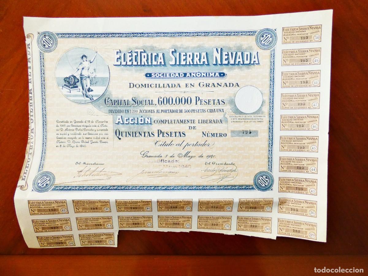 Collectionnisme Actions Espagne: El&eacute;ctrica Sierra Nevada SA ,Granada 1940 Acci&oacute;n