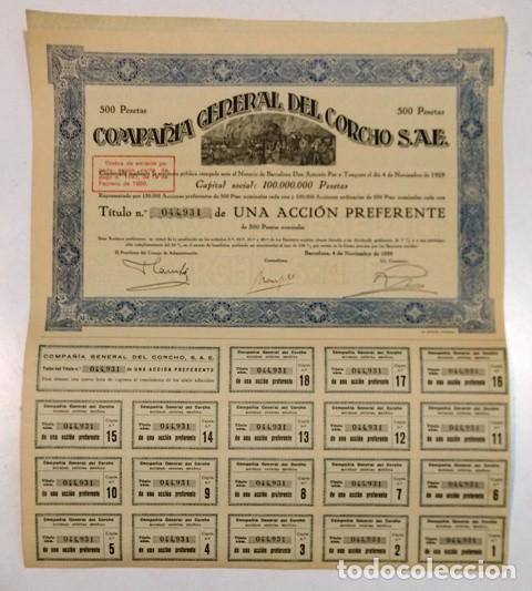 Coleccionismo acciones espa&ntilde;olas: Compa&ntilde;&iacute;a General del Corcho S. A. E. - Foto 1