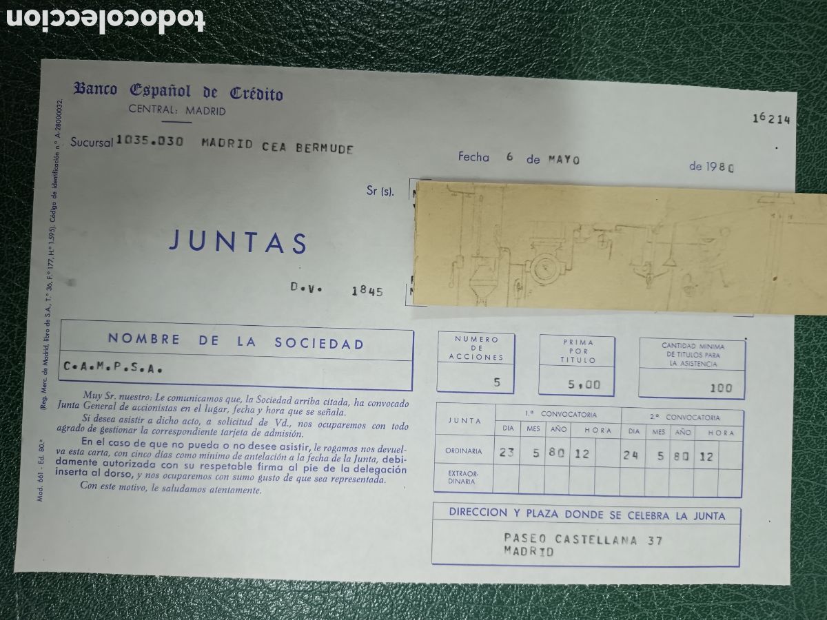 Colecionismo A&ccedil;&otilde;es Espanholas: JUNTA DE ACCIONISTAS CAMPSA 1980