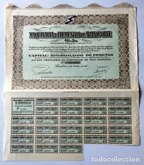 Colecionismo A&ccedil;&otilde;es Espanholas: MAQUINARIA Y ELEMENTOS DE TRANSPORTE, S. A.