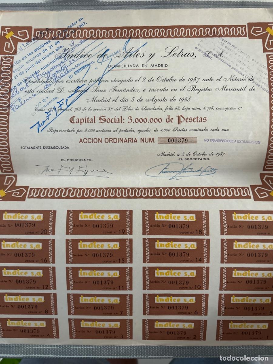 Sammeln von spanischen Wertpapieren: ACCION NOMINATIVA INDICE DE ARTES Y LETRAS 1957