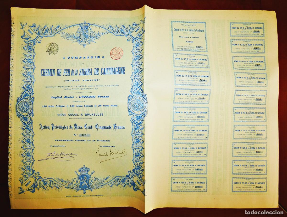 Sammeln von spanischen Wertpapieren: CHEMIN DE FER DE LA SIERRA DE CARTHAG&Egrave;NE acci&oacute;n 1895 color azul
