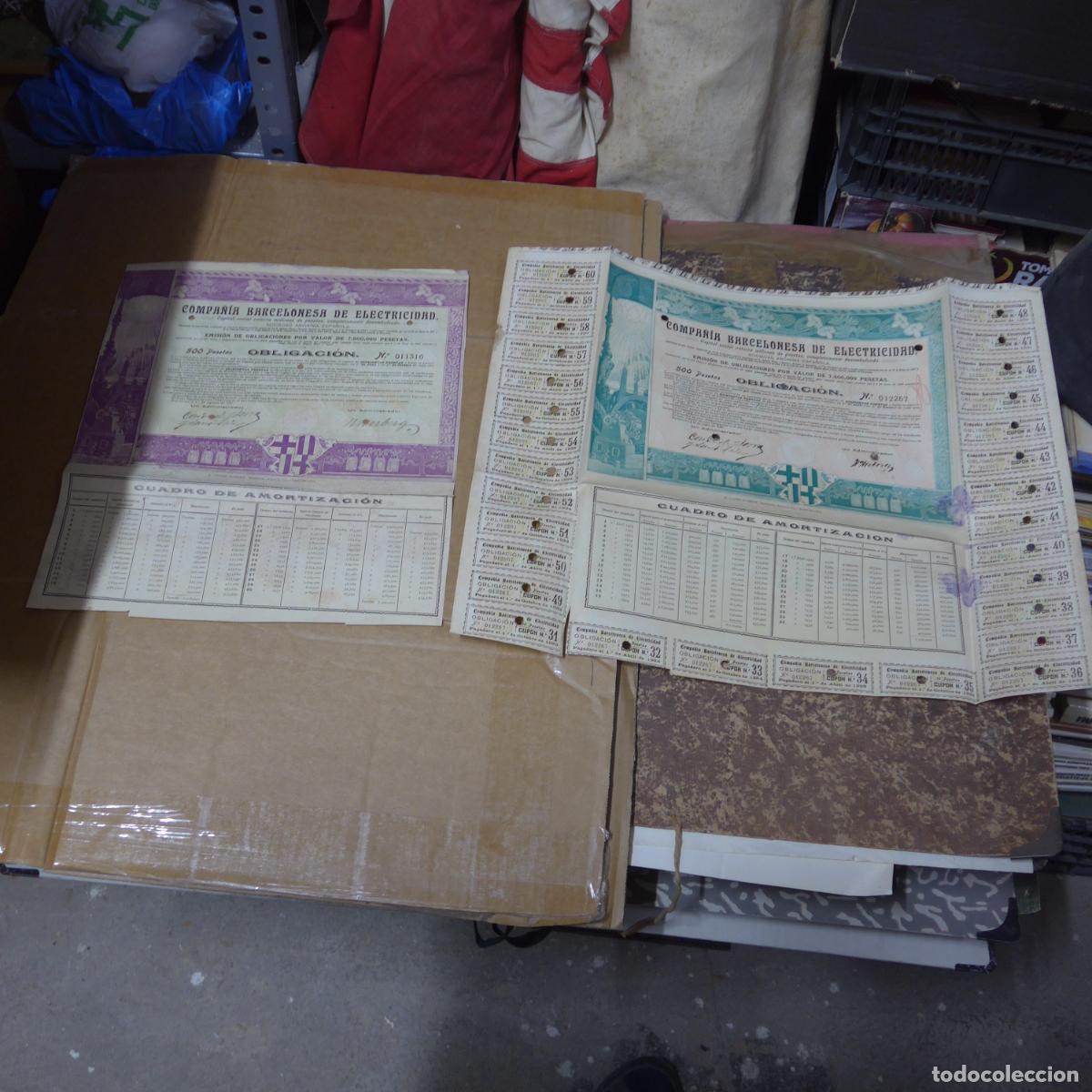 Collectionnisme Actions Espagne: Lote 2 acciones antiguas correlativas de Compa&ntilde;ia Barcelonesa de Electricidad, 1907-1908 Barcelona.