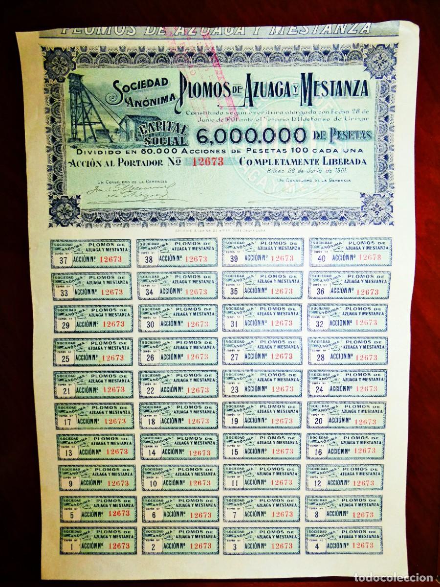 Collezionismo Azioni Spagnole: Plomos de Azuaga y Mestanza,Bilbao 1901 acci&oacute;n