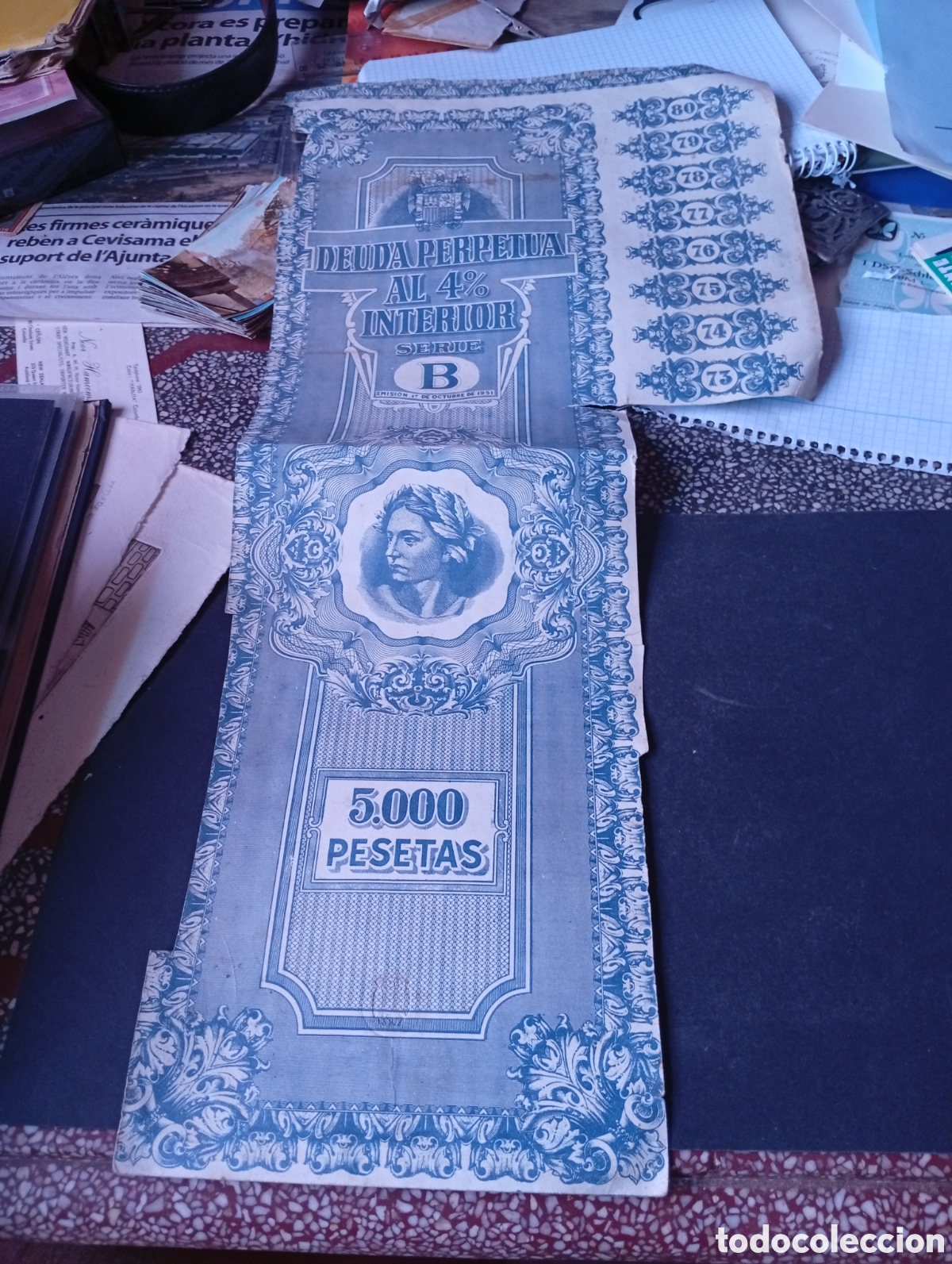 Sammeln von spanischen Wertpapieren: Acciones cupones DEUDA PERPETUA DE ESPA&Ntilde;A, Madrid 1949