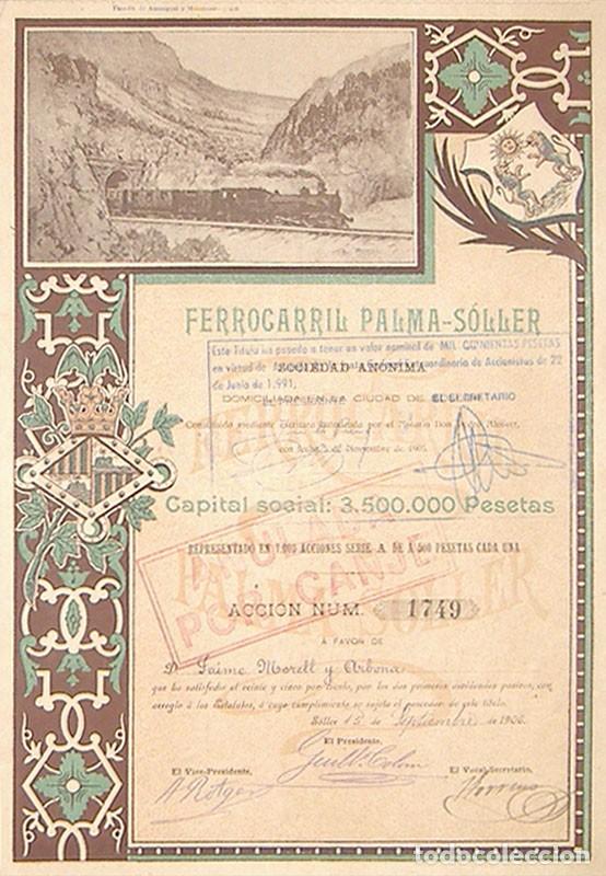 Sammeln von spanischen Wertpapieren: Ferrocarril Palma - S&oacute;ller, Mallorca (1906)