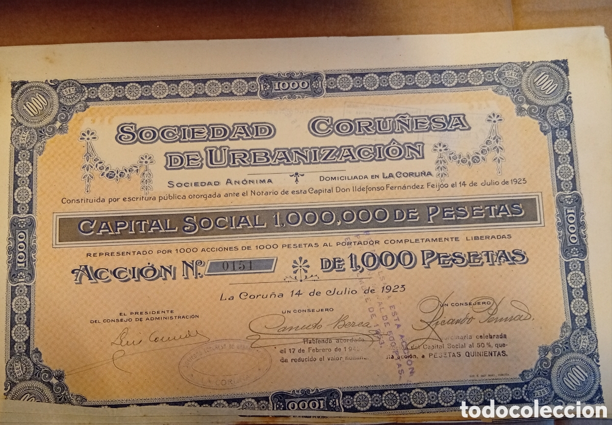 Sammeln von spanischen Wertpapieren: La Coru&ntilde;a a&ntilde;o 1923 accion mercantil sociedad coru&ntilde;esa de urbanizaci&oacute;n